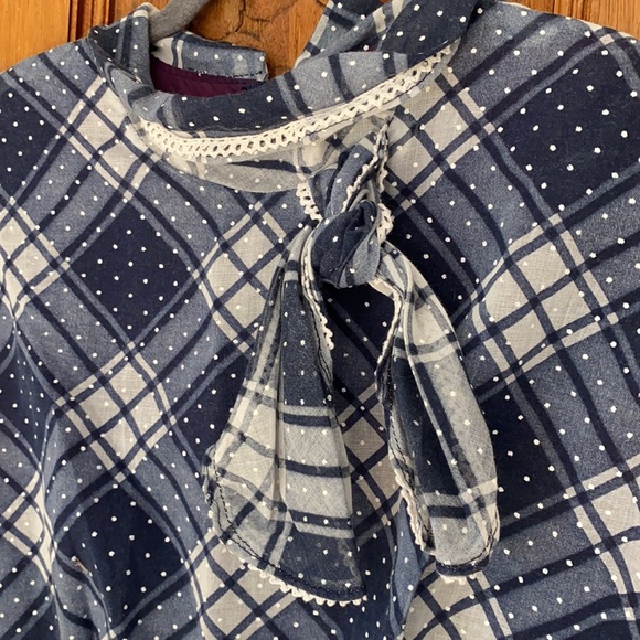 Vintage Plaid maxi dress prairie folk blue white - Picture 4 of 11